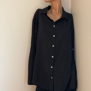 Crescent (PinkBlush) Black Maternity Button-Down Blouse | Size L